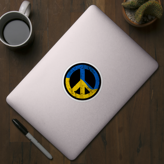 Retro Ukraine Peace Sign with Ukraine Flag Overlay Distressed by hobrath